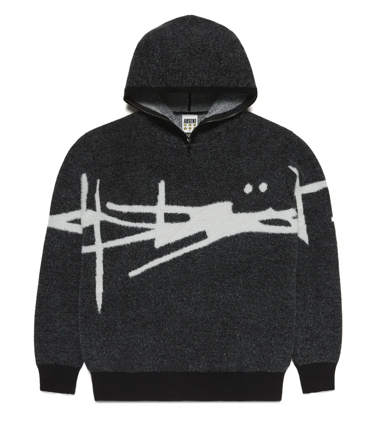 Absent Ivory Mohair Knit Quarter Zip Balaclava Hoodie