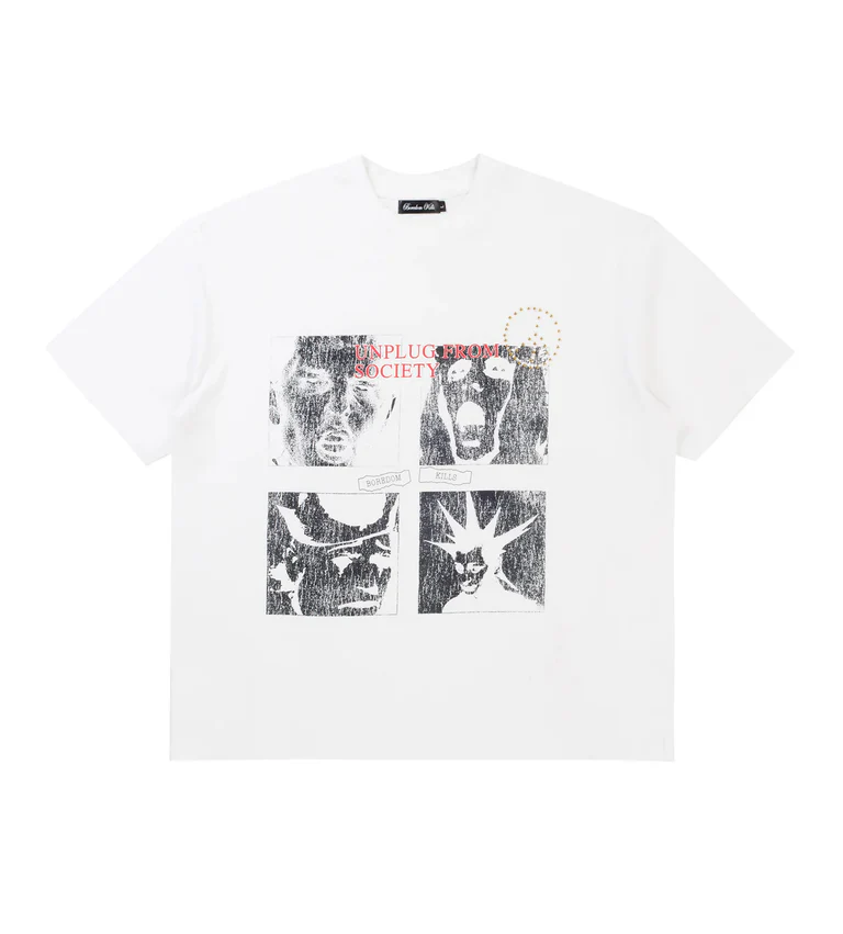 Boredom Kills Scream Studded Tee White