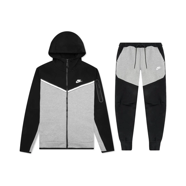 Nike Sportswear Tech Fleece Full Zip Hoodie Joggers Set Black And Dark Grey Heather