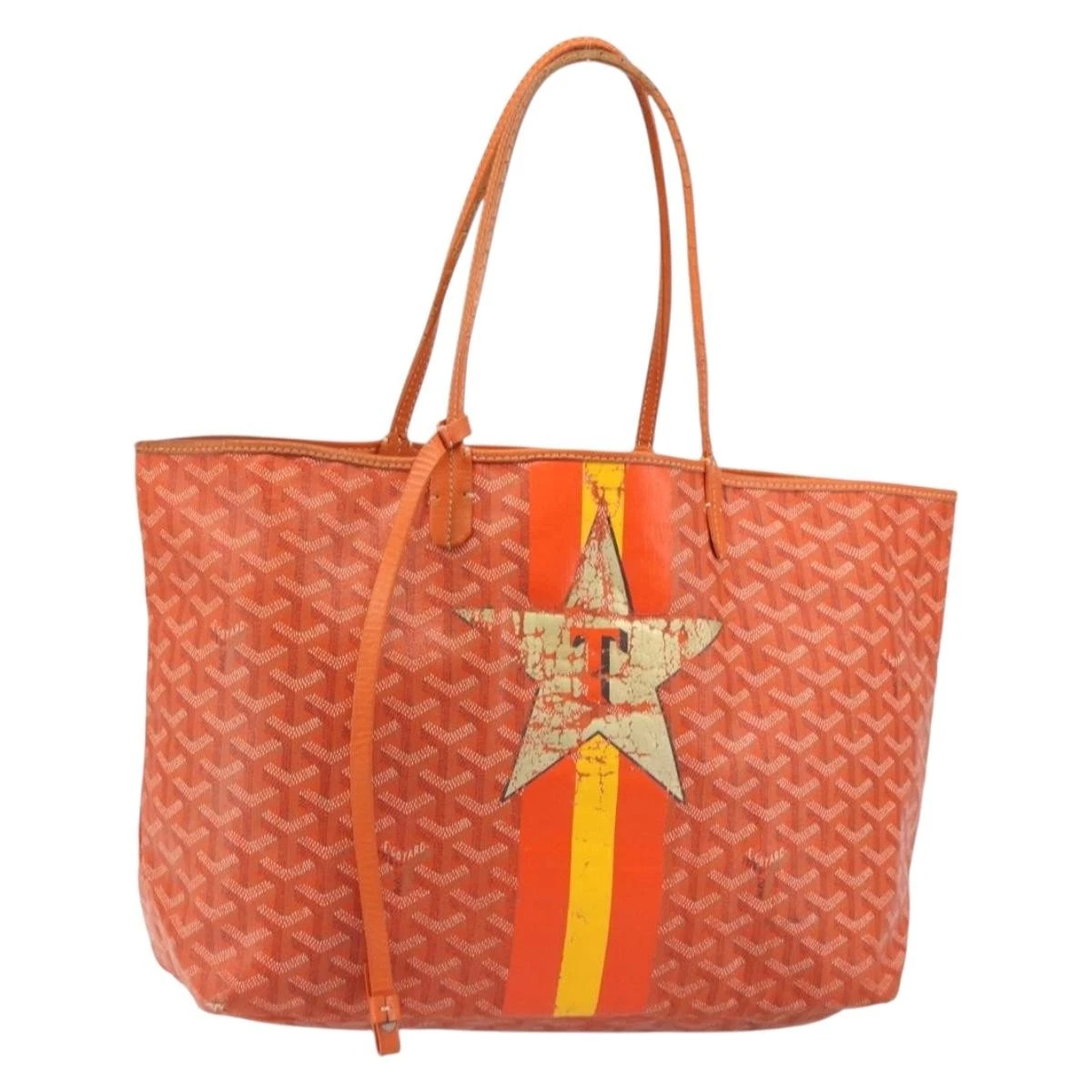 GOYARD Herringbone Saint Louis PM Tote Bag PVC Orange Auth YKZ190