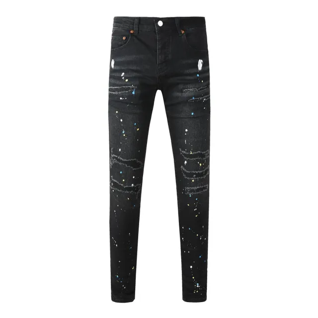 PURPLE BRAND Splatter Slash Cut Skinny Fits Denim Jeans