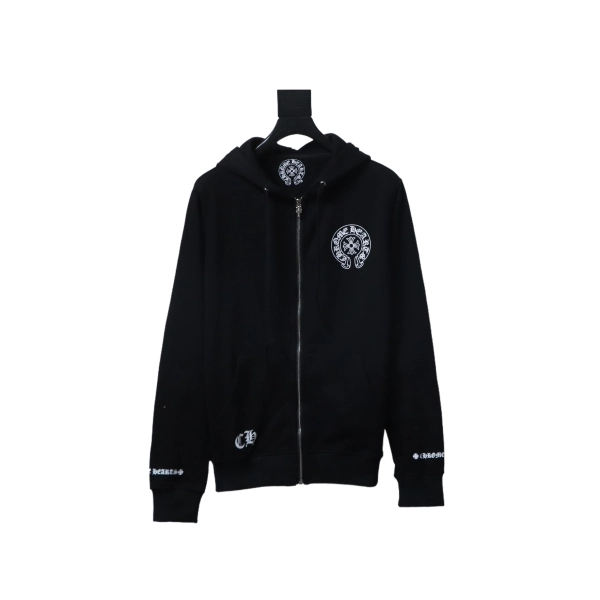 Chrome Hearts Cuff Sanskrit Print Zip-Up Hoodie Black