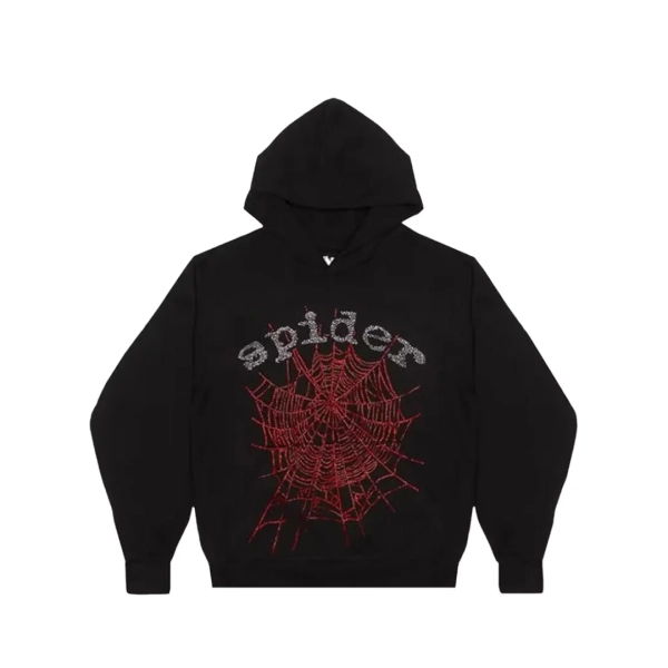Sp5der OG Rhinestone Logo Hoodie Black