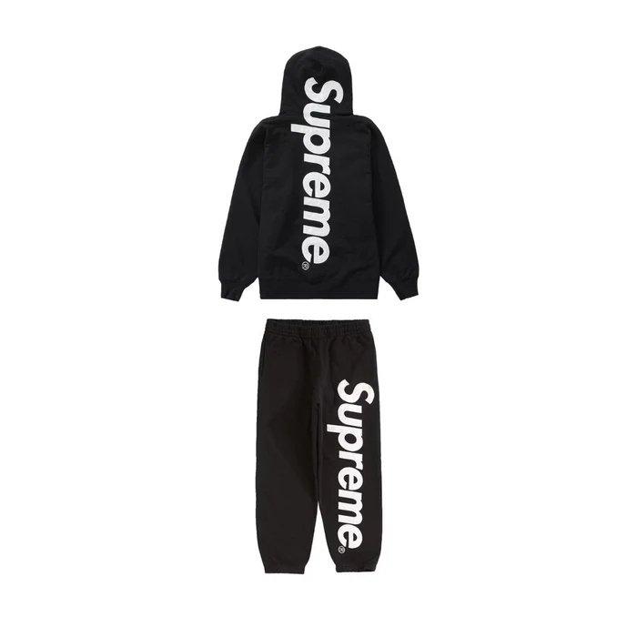 Supreme Satin Applique Hooded Sweatshirt & Sweatpant Set Black