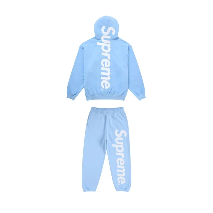 Supreme Satin Applique Hooded Sweatshirt & Sweatpant Set Blue