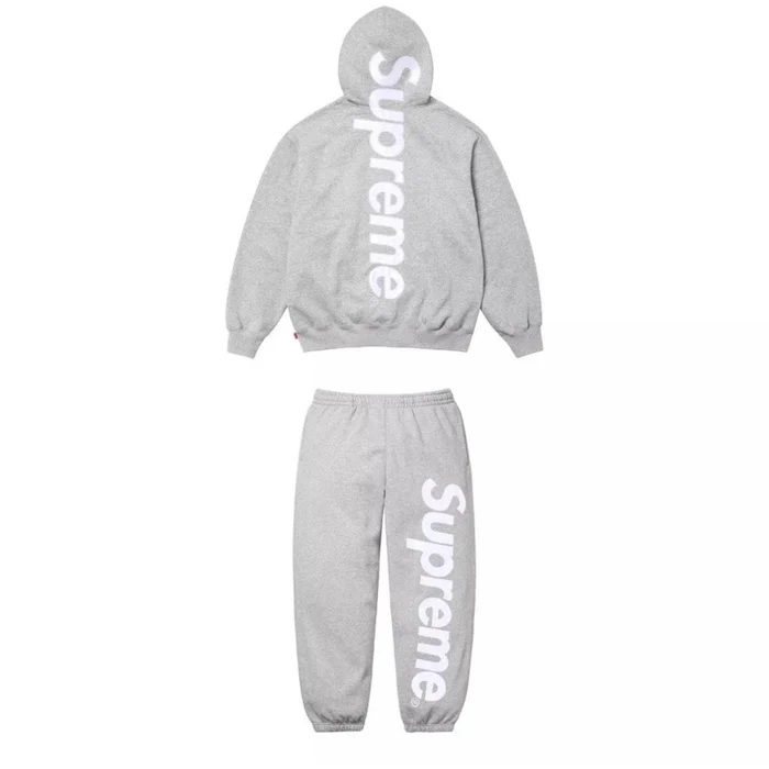 Supreme Satin Applique Hooded Sweatshirt & Sweatpant Set Grey